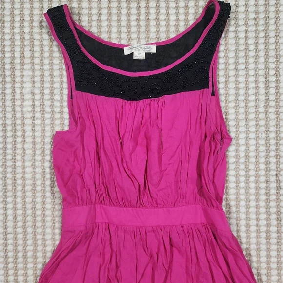 Y2K Forever 21 Fuchsia Dressy Sleeveless Babydoll Blouse with Black Beaded - Picture 1 of 6